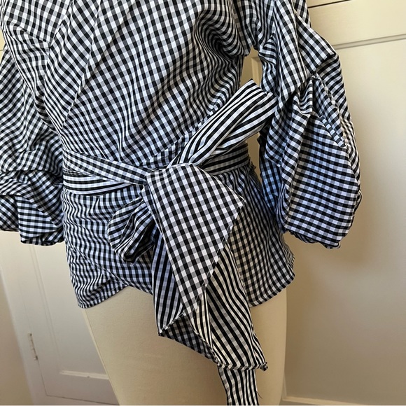 CHICWISH Black and White Gingham Wrap Top XS - Picture 7 of 12